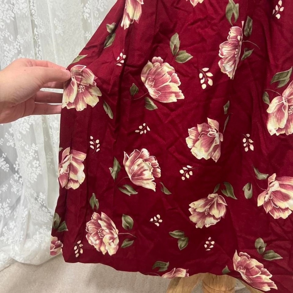Vtg 80s Alfred Dunner Red Floral‎ Midi Skirt Womens Small Pleated Boho Cottage - Picture 3 of 7